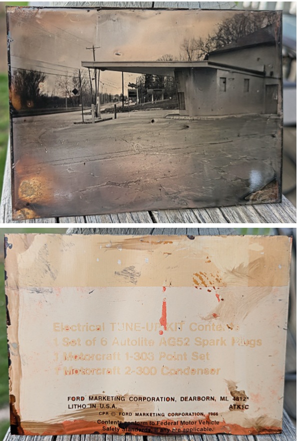 Former Gas Station Image Made On Vintage Metal Automotive Fluid Can Tintype Plate. Columbus Ohio Red Rabbit Photography